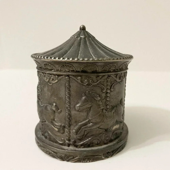 Vintage Carousel Coin Bank Silver  Plate Merry Go Round Piggy Bank - Picture 5 of 16